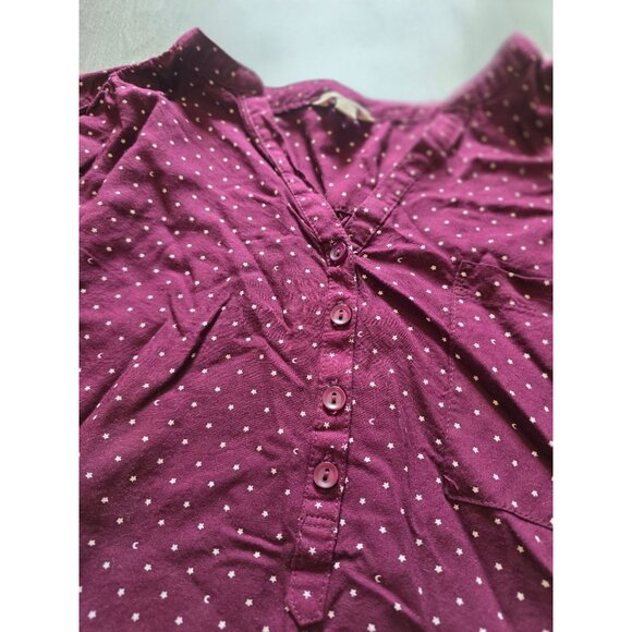 Sonoma Womens Burgundy Tiny Moon & Stars Button-Up Henley Size L - Picture 5 of 7